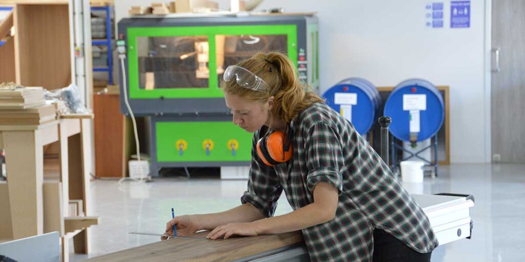 Student using the table saw